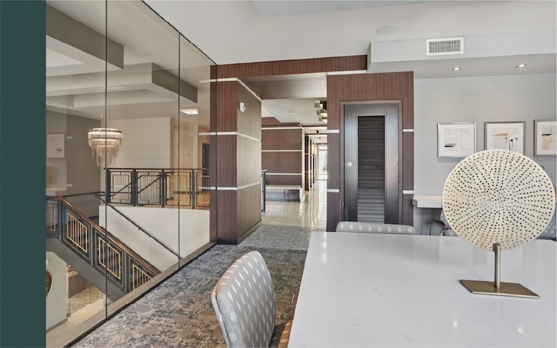 a room with a table and a chair